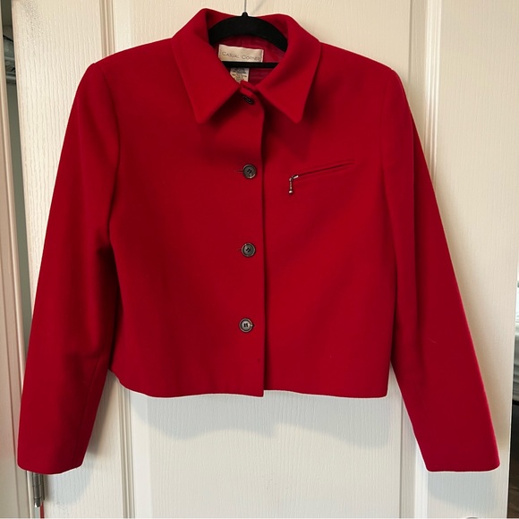 Vintage Jackets & Blazers - Vintage casual corner wool cashmere blend red cropped blazer jacket